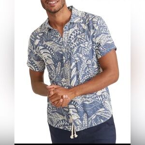 Marine Layer Blue Crinkle Double Cloth Shirt Hawaiian tropical Men's Size L/XL